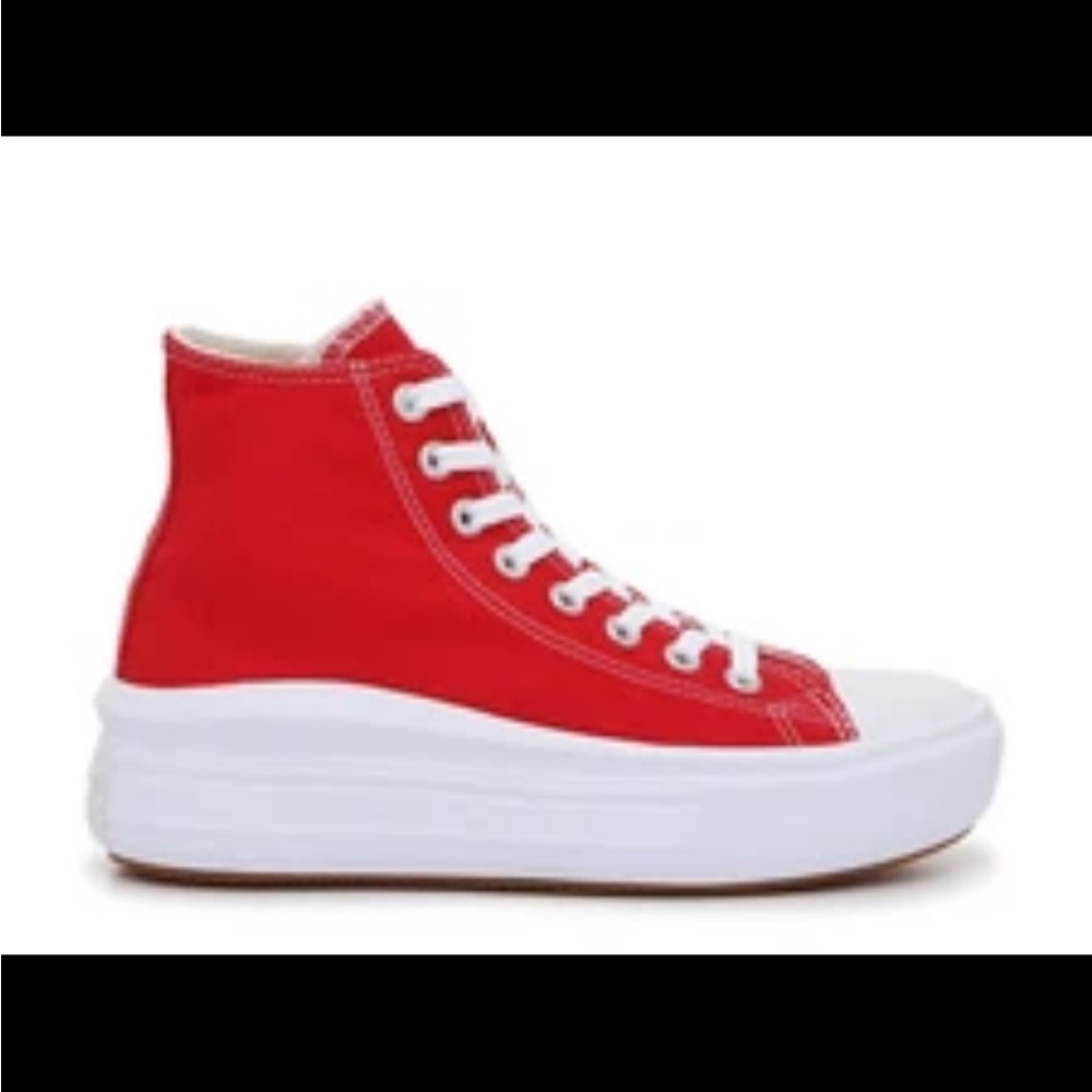 Women’s Converse Platform Chuck Taylor All Star Move Red White Shoes - Picture 5 of 7